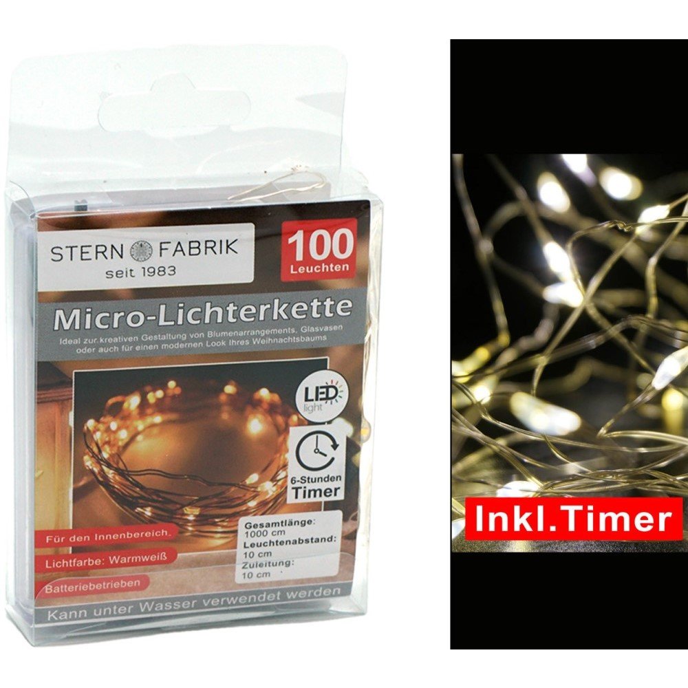LED Innenkette 100-tlg. m. Draht & Timer f. 3xAA transp/ww 77576